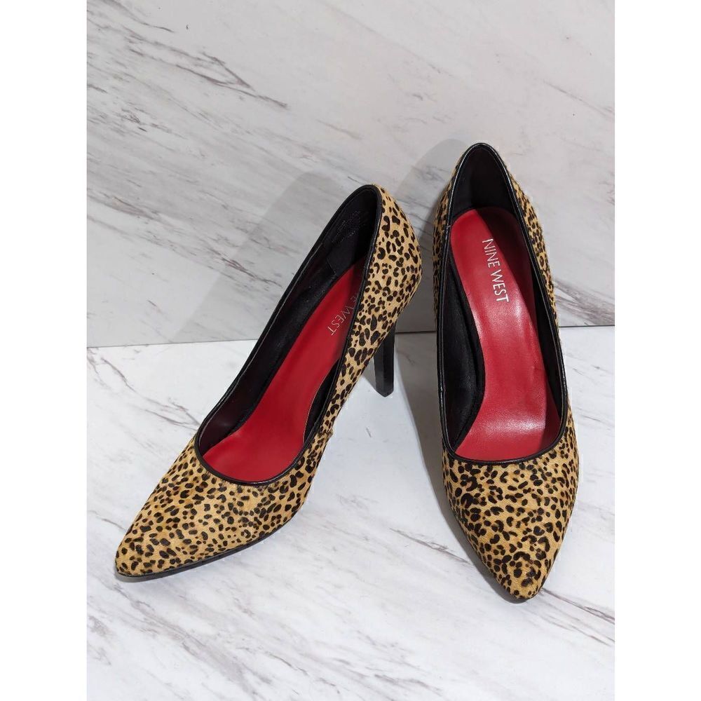 Nine West 4" Heel Leopard Print Fur Pony Skin Mob Wife Heels 7.5M